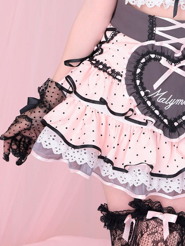 【12点セット】vanityME. × Malymoon ベイビーフリルドットメイド [ブラック×ピンク] mlcs25040-1