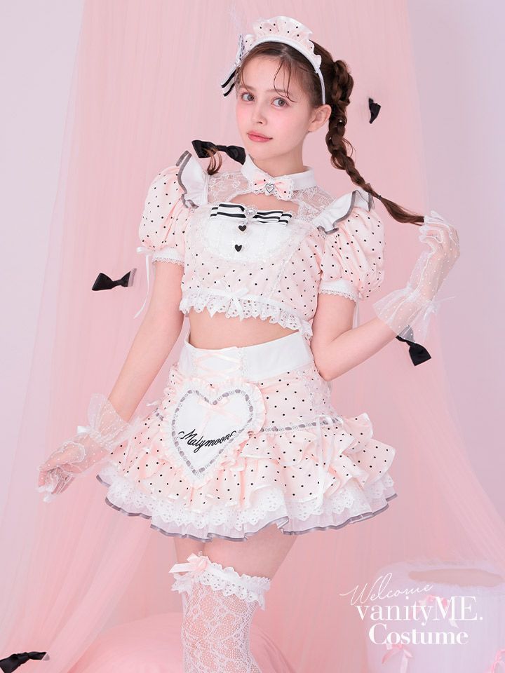 【12点セット】vanityME. × Malymoon ベイビーフリルドットメイド [ホワイト×ピンク] mlcs25040-2