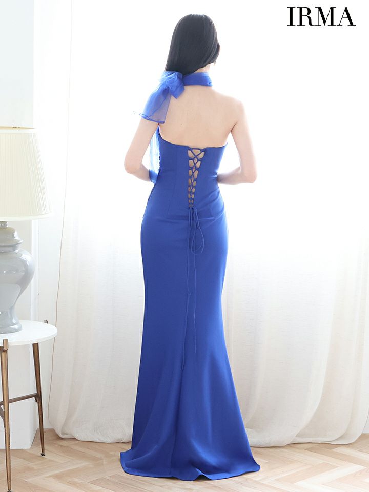 IRMA イルマ ワンカラー/ショールチョーカー付き/2way/刺繍/スリット入り/タイト ロングドレス ir51899