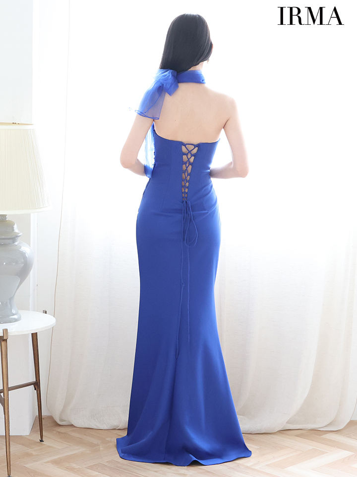 IRMA イルマ ワンカラー/ショールチョーカー付き/2way/刺繍/スリット入り/タイト ロングドレス ir51899