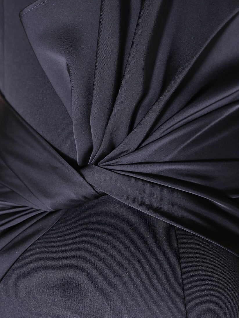 Veautt ヴュート ドレープウエストタックサテンファスナータイトミディアムタイトドレス vt082515