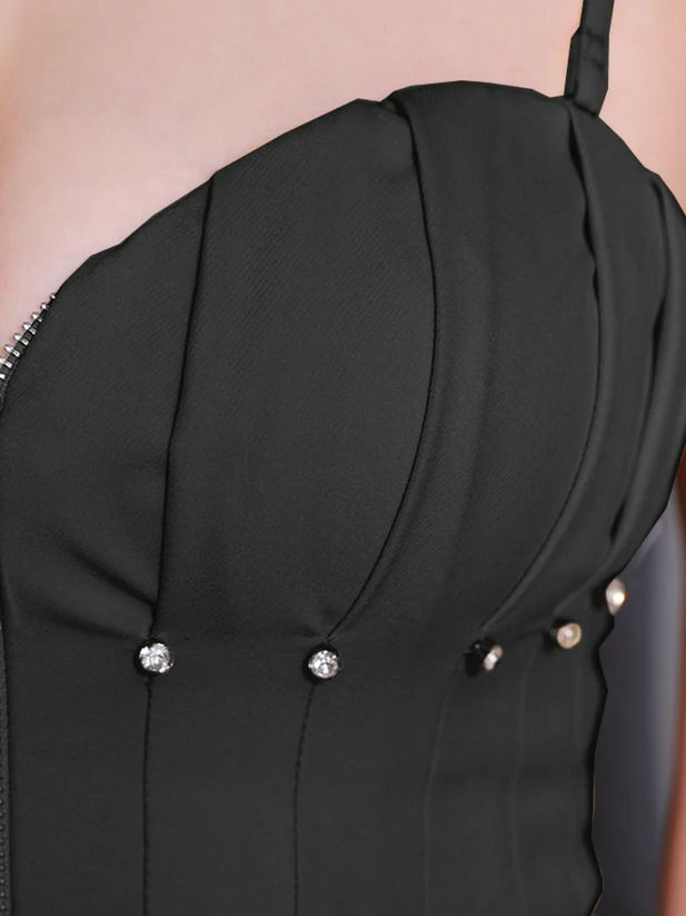 Veautt ヴュートファスト ベアトップフロンナータックビジュータイトミディアムドレス ホワイト vt032505-ks