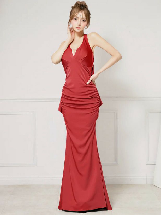 AngelR エンジェルアール バストタックバックオープンリボンデザインマーメイドタイトロングドレス ar25233-ks