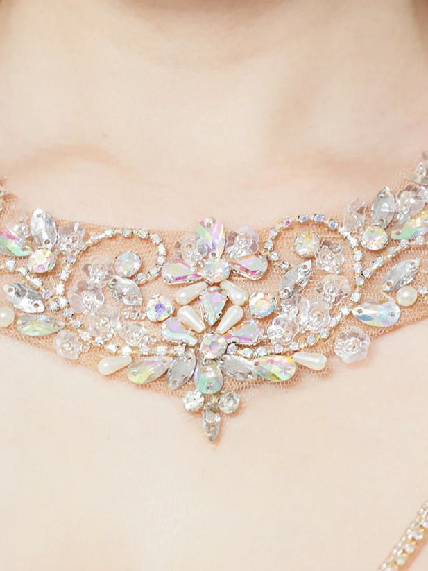 AngelR エンジェルアール ホルターネックビジューシフォンドレープパールチェーンタイトマイクロミニドレス ar25230