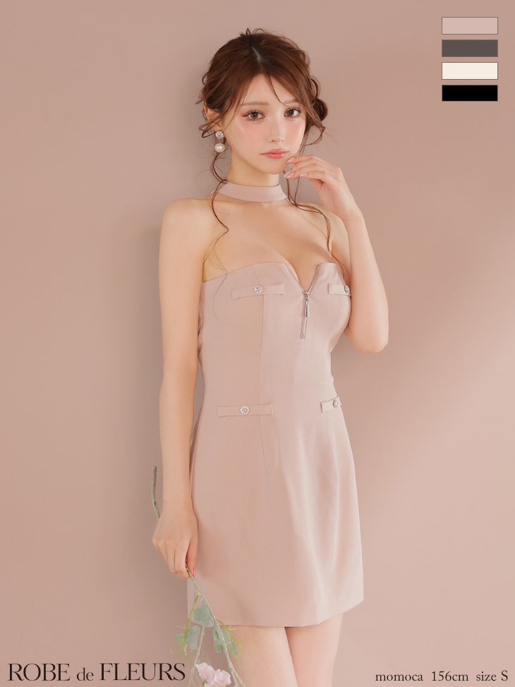 ROBE de FLEURS ローブドフルール 2wayネックリボンバストジップミニキャバドレス fm4111-c