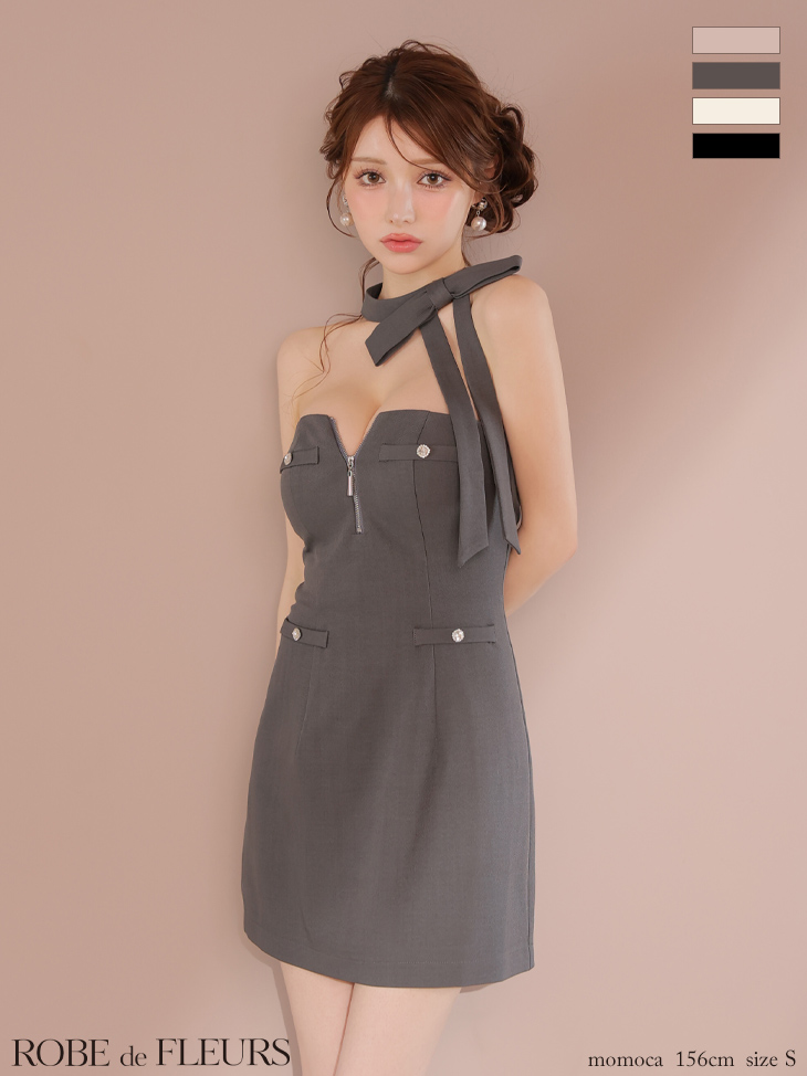ROBE de FLEURS ローブドフルール 2wayネックリボンバストジップミニキャバドレス fm4111-c