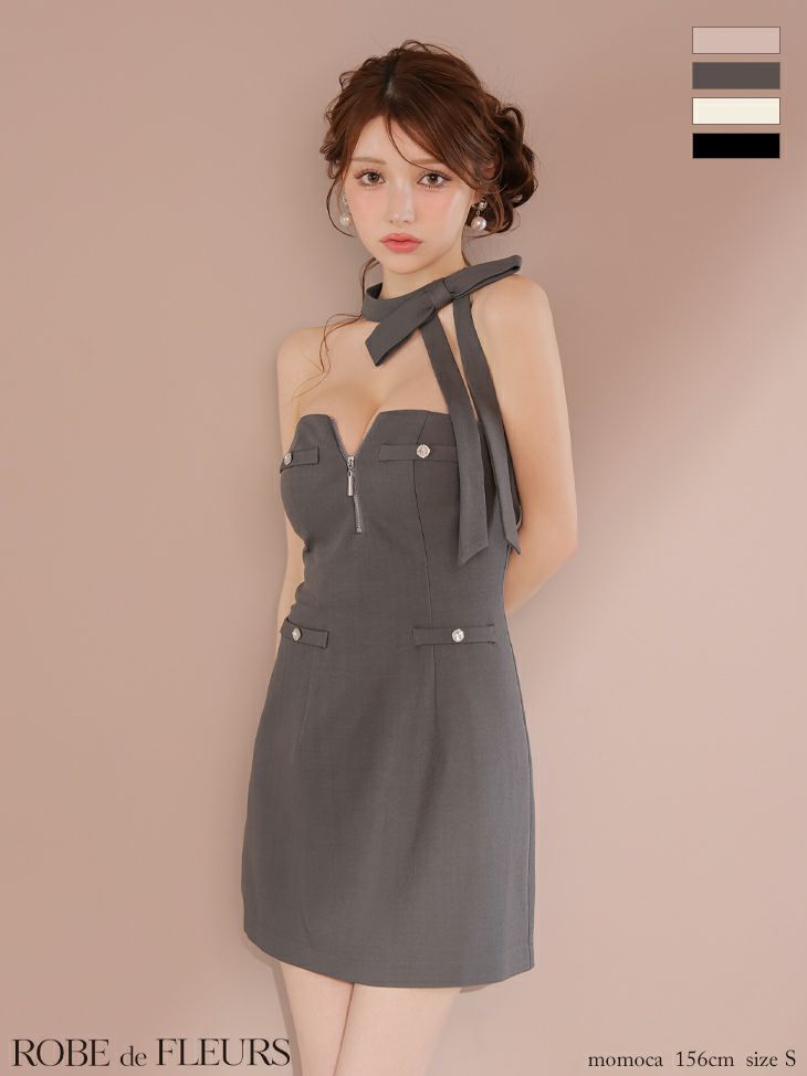 ROBE de FLEURS ローブドフルール 2wayネックリボンバストジップミニキャバドレス fm4111-c