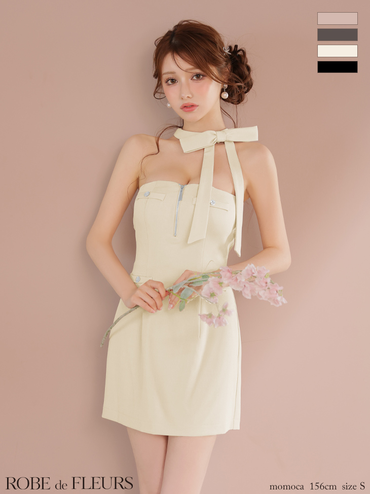 ROBE de FLEURS ローブドフルール 2wayネックリボンバストジップミニキャバドレス fm4111-c