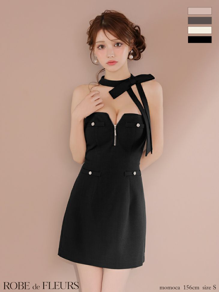 ROBE de FLEURS ローブドフルール 2wayネックリボンバストジップミニキャバドレス fm4111-c