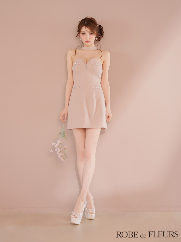 ROBE de FLEURS ローブドフルール 2wayネックリボンバストジップミニキャバドレス fm4111-c