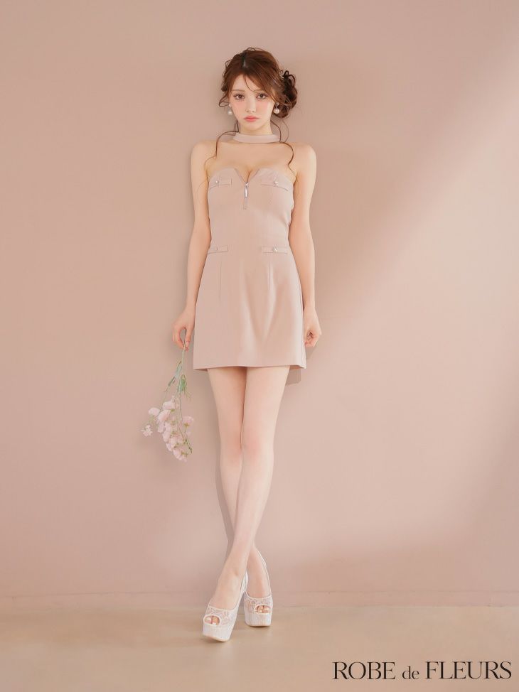 ROBE de FLEURS ローブドフルール 2wayネックリボンバストジップミニキャバドレス fm4111-c