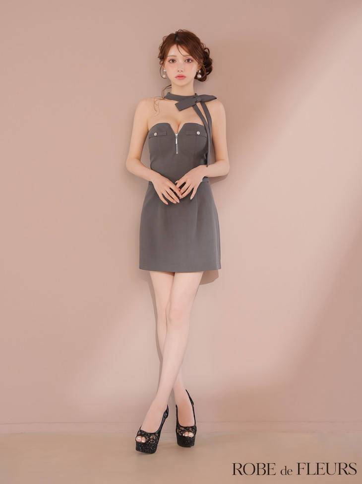 ROBE de FLEURS ローブドフルール 2wayネックリボンバストジップミニキャバドレス fm4111-c