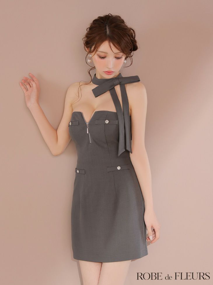 ROBE de FLEURS ローブドフルール 2wayネックリボンバストジップミニキャバドレス fm4111-c