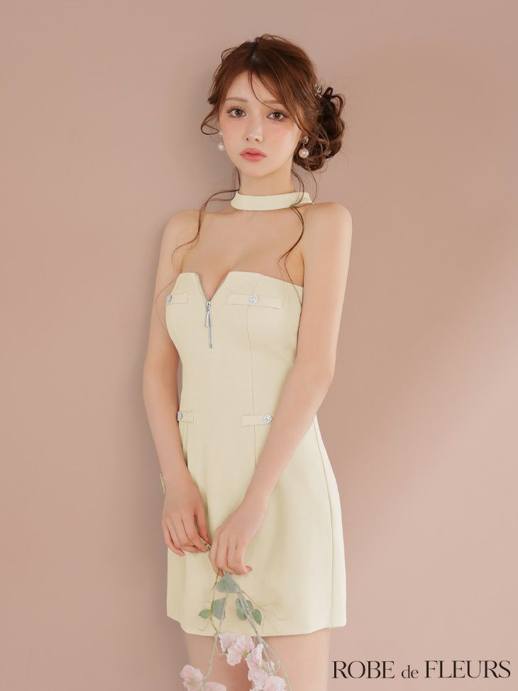 ROBE de FLEURS ローブドフルール 2wayネックリボンバストジップミニキャバドレス fm4111-c