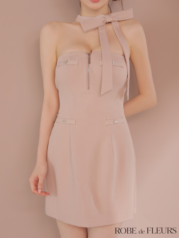 ROBE de FLEURS ローブドフルール 2wayネックリボンバストジップミニキャバドレス fm4111-c