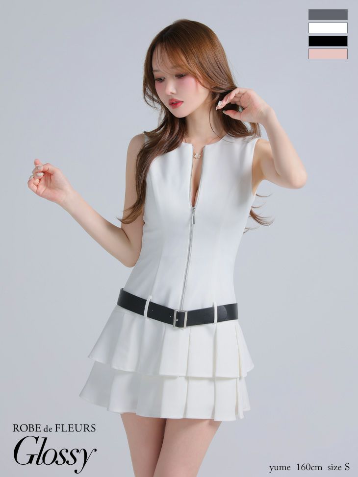 Glossy ローブドフルールグロッシー ベルト付きノースリーブセンタージップフレアミニキャバドレス gl4307-c