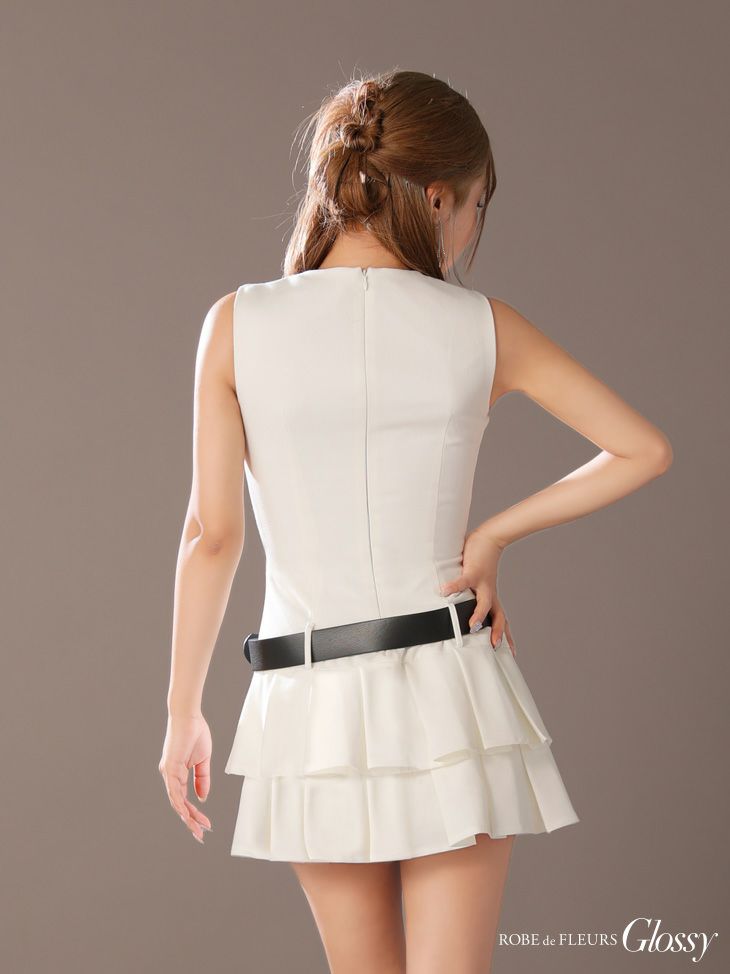 Glossy ローブドフルールグロッシー ベルト付きノースリーブセンタージップフレアミニキャバドレス gl4307-c
