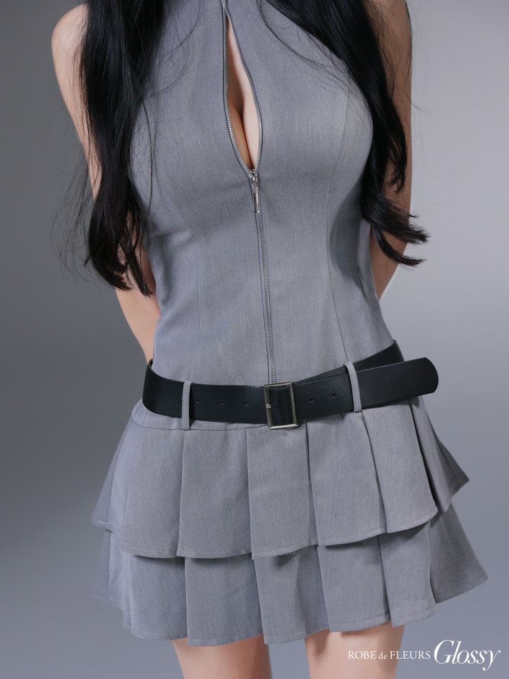 Glossy ローブドフルールグロッシー ベルト付きノースリーブセンタージップフレアミニキャバドレス gl4307-c