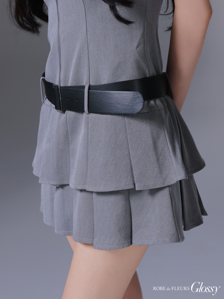 Glossy ローブドフルールグロッシー ベルト付きノースリーブセンタージップフレアミニキャバドレス gl4307-c