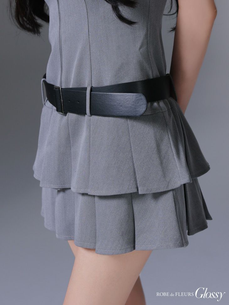 Glossy ローブドフルールグロッシー ベルト付きノースリーブセンタージップフレアミニキャバドレス gl4307-c