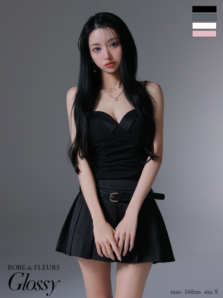 Glossy ローブドフルールグロッシー ベルト付きハートカットセットアッププリーツミニキャバドレス gl4219-c