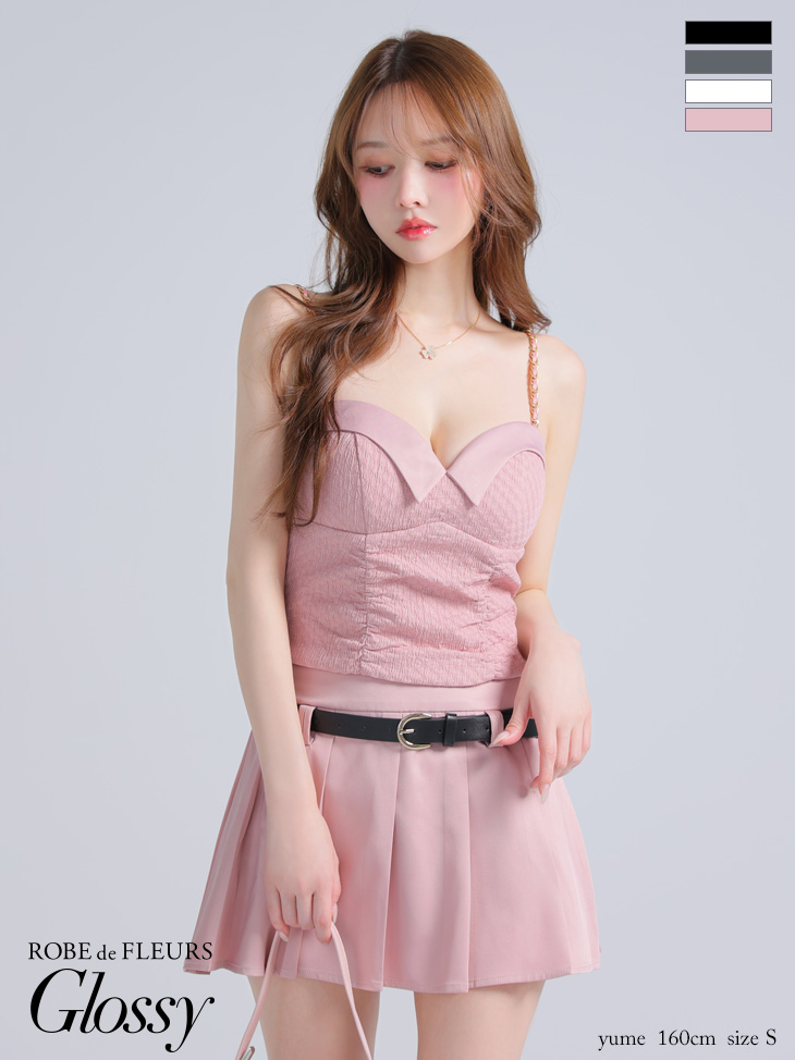 Glossy ローブドフルールグロッシー ベルト付きハートカットセットアッププリーツミニキャバドレス gl4219-c