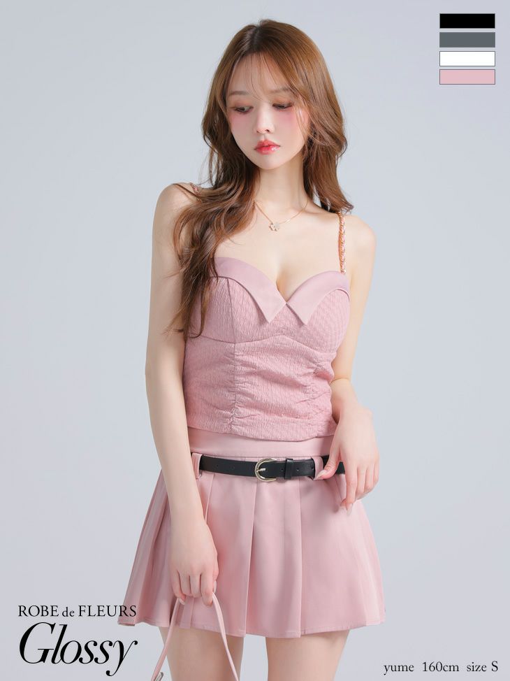 Glossy ローブドフルールグロッシー ベルト付きハートカットセットアッププリーツミニキャバドレス gl4219-c