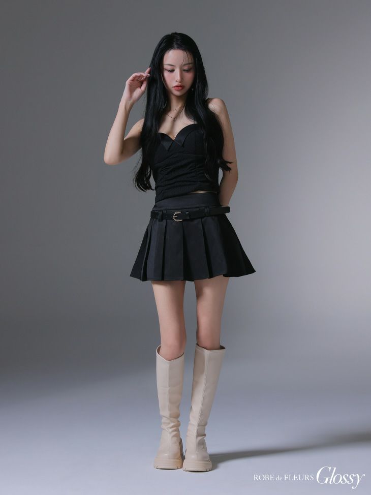 Glossy ローブドフルールグロッシー ベルト付きハートカットセットアッププリーツミニキャバドレス gl4219-c