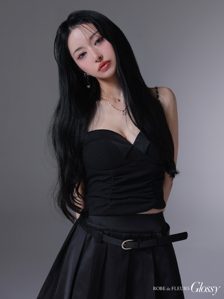 Glossy ローブドフルールグロッシー ベルト付きハートカットセットアッププリーツミニキャバドレス gl4219-c