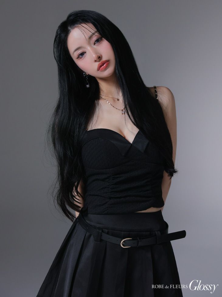 Glossy ローブドフルールグロッシー ベルト付きハートカットセットアッププリーツミニキャバドレス gl4219-c