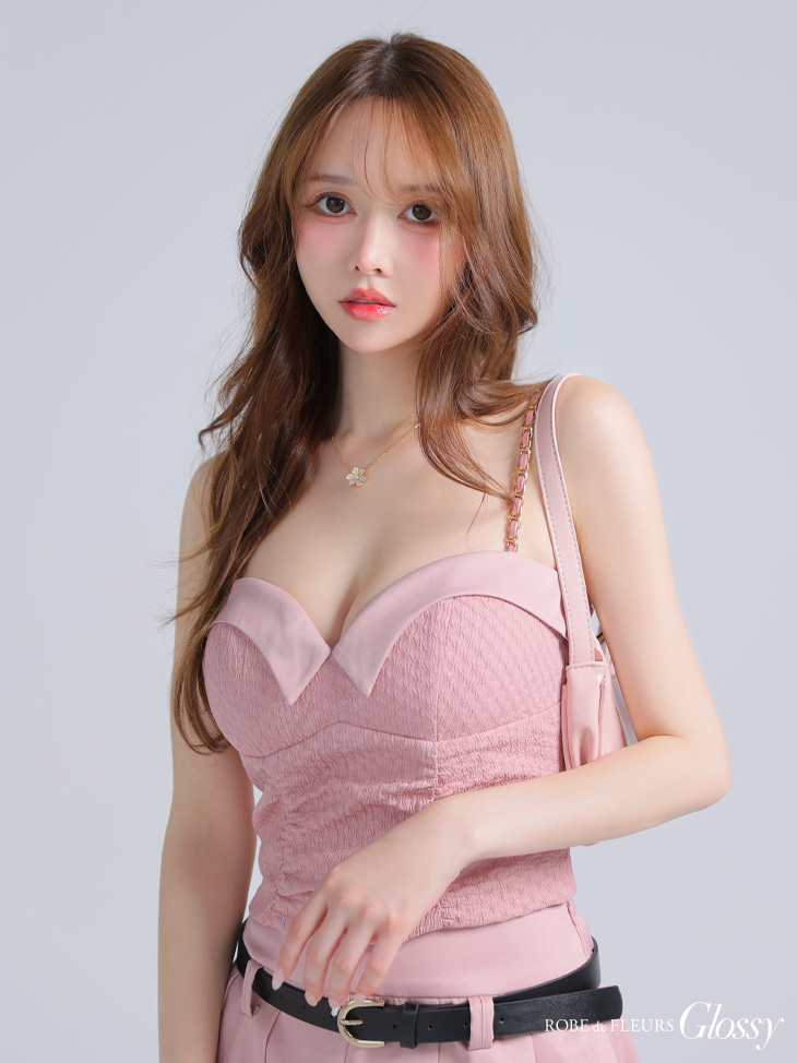 Glossy ローブドフルールグロッシー ベルト付きハートカットセットアッププリーツミニキャバドレス gl4219-c