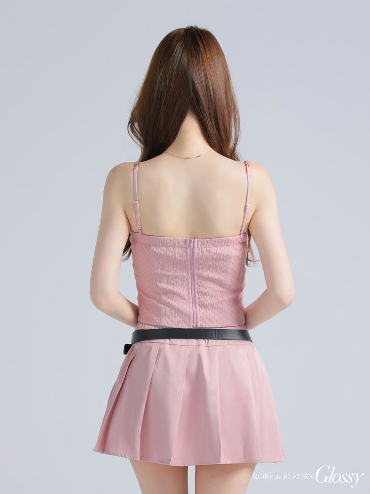 Glossy ローブドフルールグロッシー ベルト付きハートカットセットアッププリーツミニキャバドレス gl4219-c