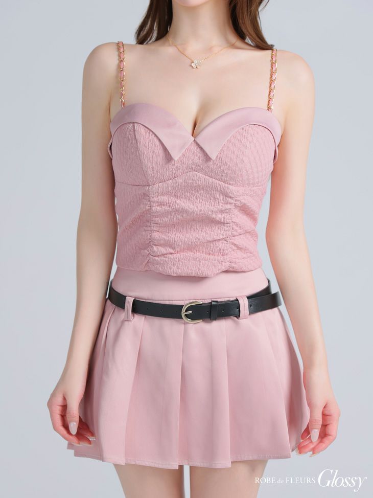 Glossy ローブドフルールグロッシー ベルト付きハートカットセットアッププリーツミニキャバドレス gl4219-c