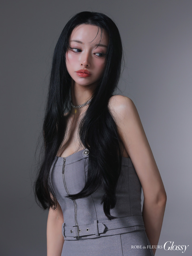 Glossy ローブドフルールグロッシー センタージップベルトセットアッププリーツミニキャバドレス gl3943-c