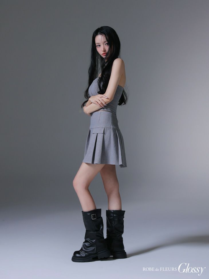 Glossy ローブドフルールグロッシー センタージップベルトセットアッププリーツミニキャバドレス gl3943-c