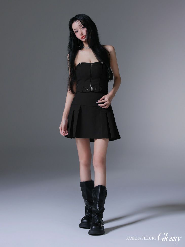 Glossy ローブドフルールグロッシー センタージップベルトセットアッププリーツミニキャバドレス gl3943-c
