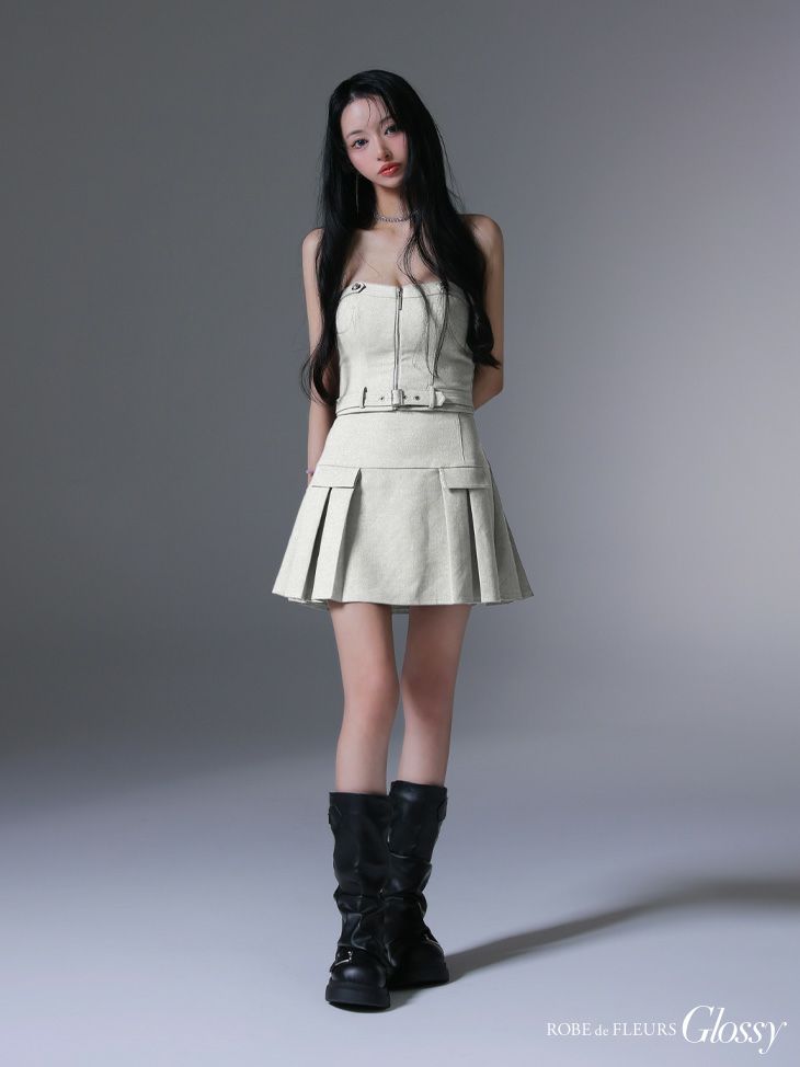 Glossy ローブドフルールグロッシー センタージップベルトセットアッププリーツミニキャバドレス gl3943-c