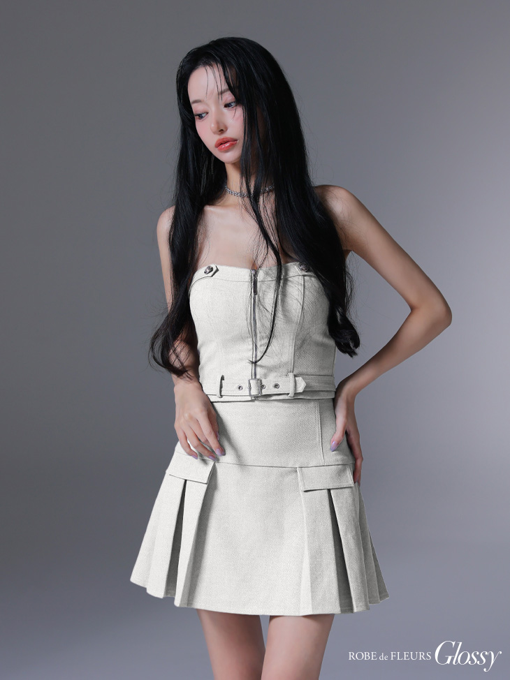 Glossy ローブドフルールグロッシー センタージップベルトセットアッププリーツミニキャバドレス gl3943-c