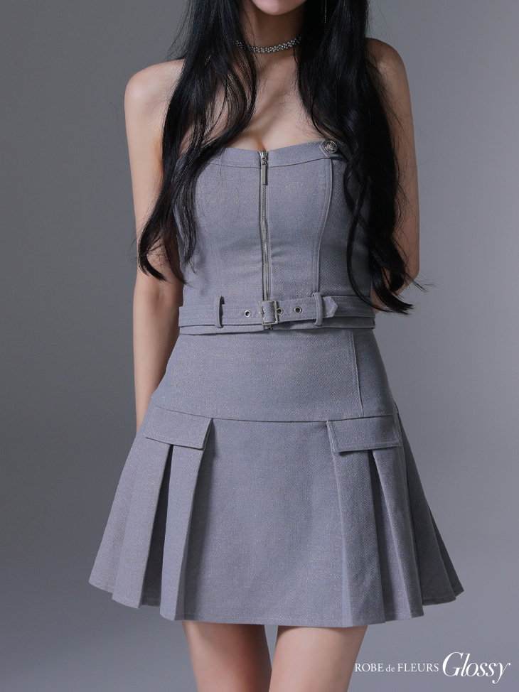 Glossy ローブドフルールグロッシー センタージップベルトセットアッププリーツミニキャバドレス gl3943-c