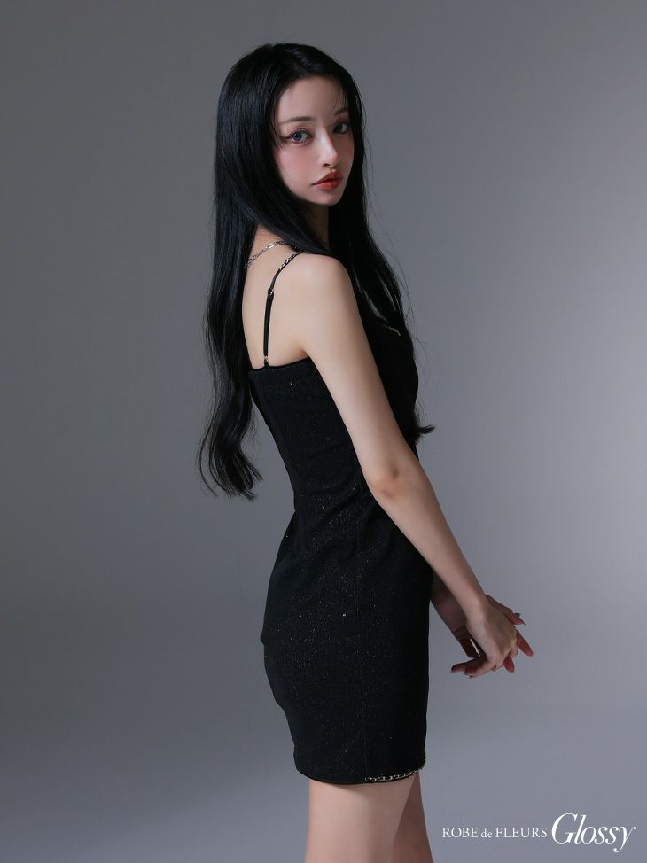 Glossy ローブドフルールグロッシー ラメチュールバストカットキャミミニキャバドレス gl3940-c