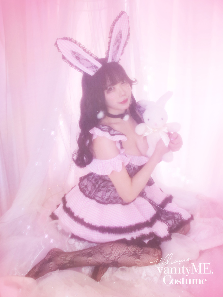 【4点セット】いたずらうさぎのギンガムチェックドレス ピンク vcsbn-250219-1