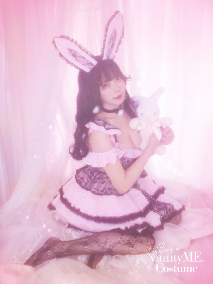 【4点セット】いたずらうさぎのギンガムチェックドレス ピンク vcsbn-250219-1