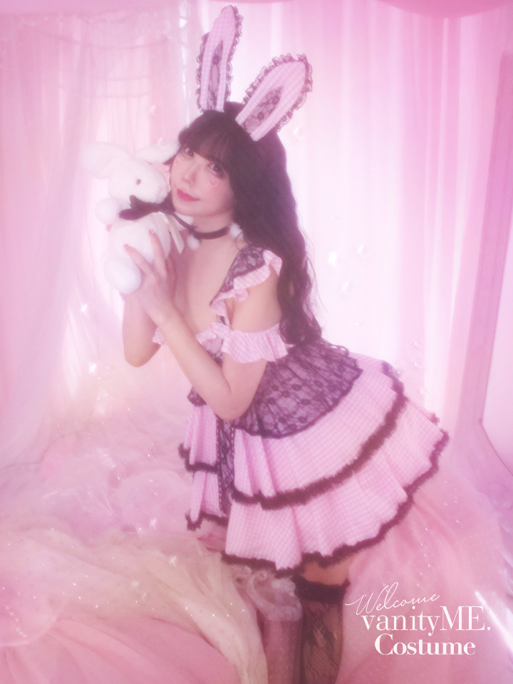 【4点セット】いたずらうさぎのギンガムチェックドレス ピンク vcsbn-250219-1