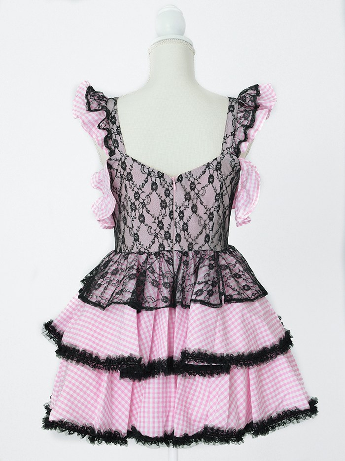 【4点セット】いたずらうさぎのギンガムチェックドレス ピンク vcsbn-250219-1