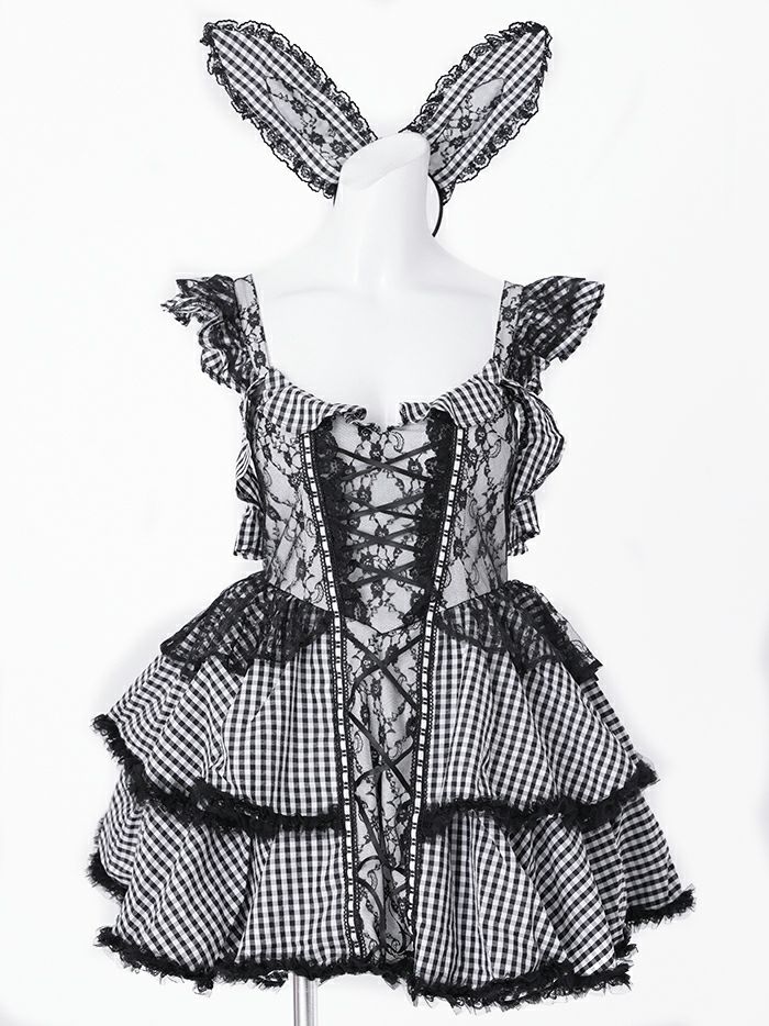 【4点セット】いたずらうさぎのギンガムチェックドレス ブラック vcsbn-250219-2【4点セット】いたずらうさぎのギンガムチェックドレス ブラック vcsbn-250219-2