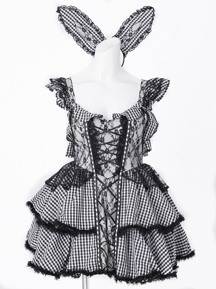 【4点セット】いたずらうさぎのギンガムチェックドレス ブラック vcsbn-250219-2【4点セット】いたずらうさぎのギンガムチェックドレス ブラック vcsbn-250219-2