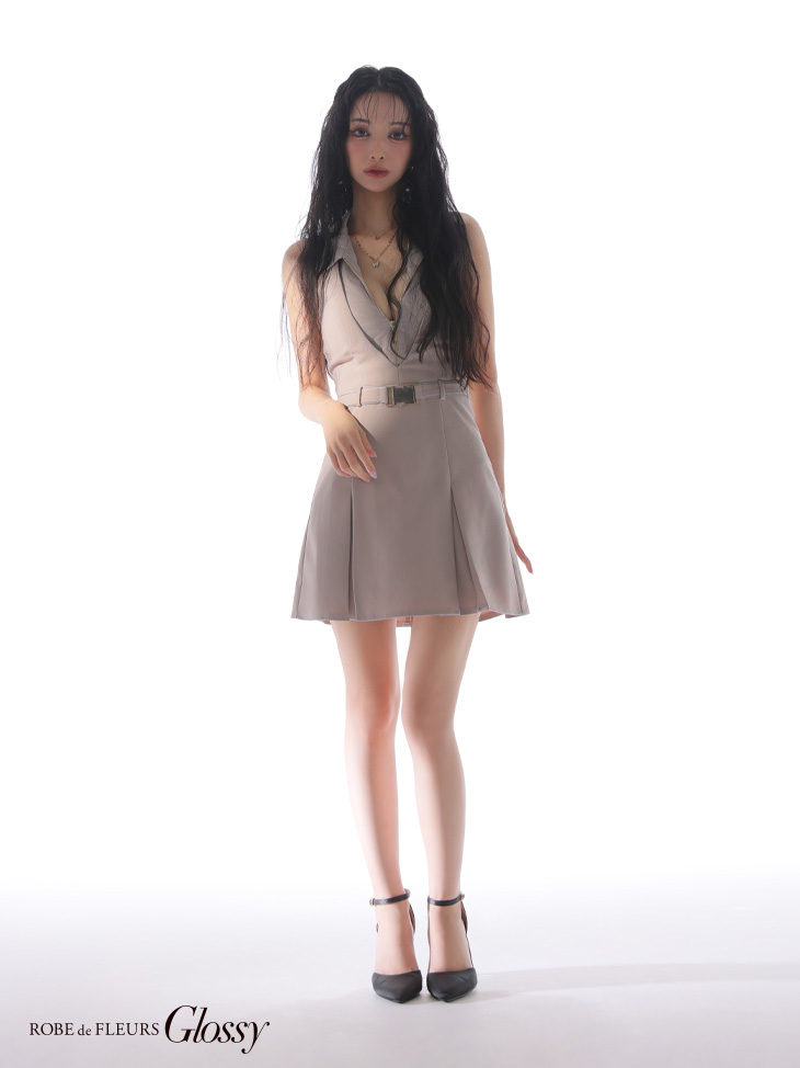 Glossy ローブドフルールグロッシー 襟付きレイヤードデザインフレアミニキャバドレス gl3937