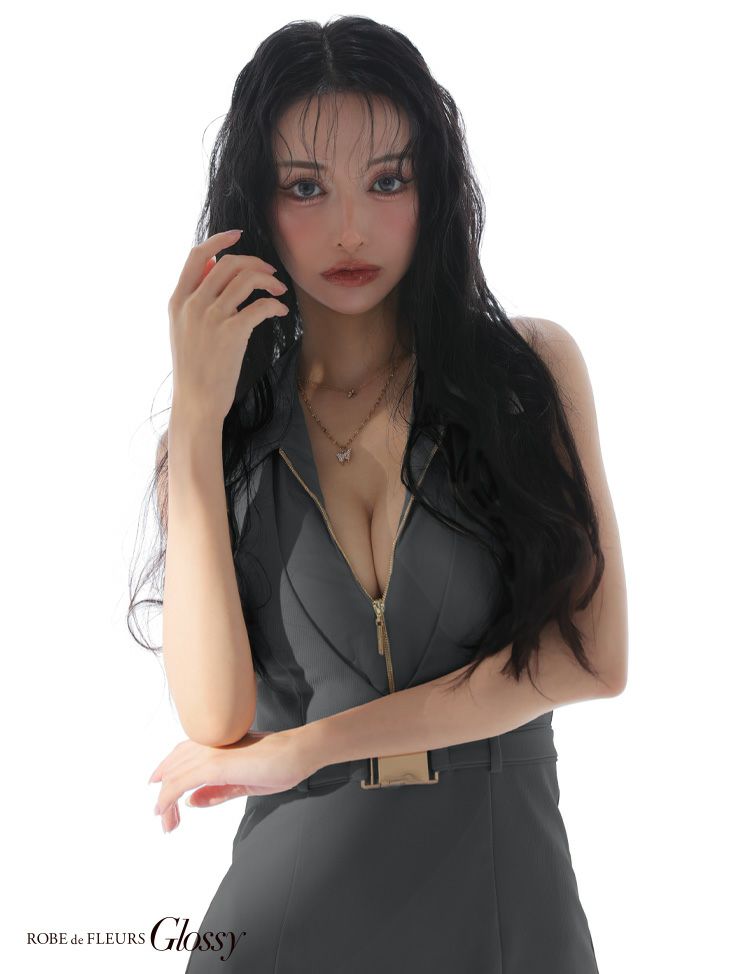 Glossy ローブドフルールグロッシー 襟付きレイヤードデザインフレアミニキャバドレス gl3937