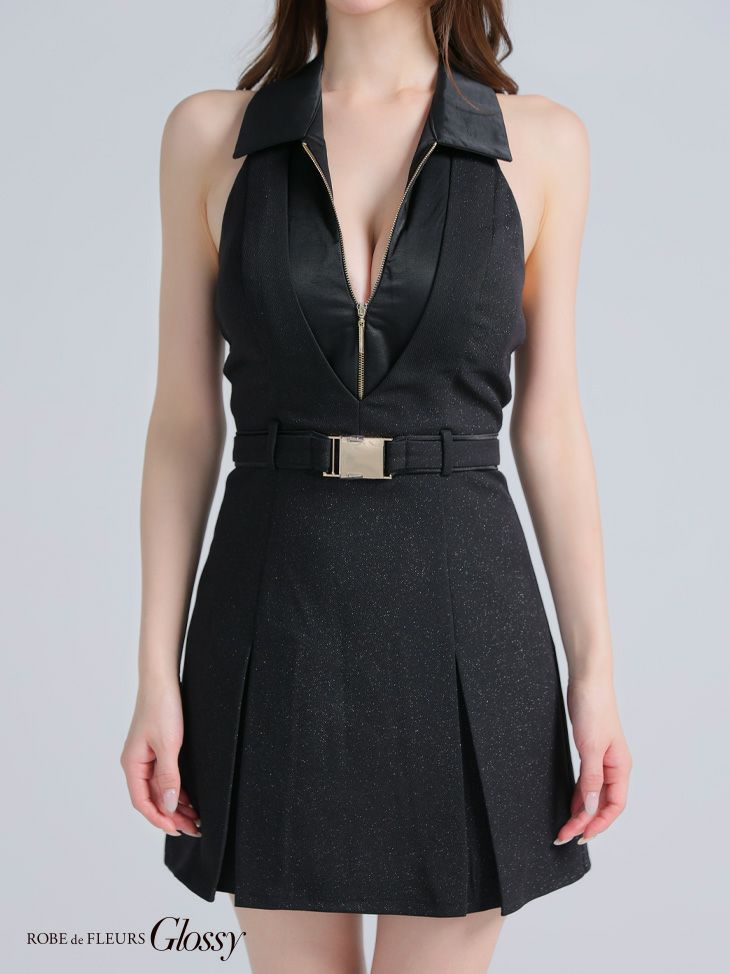 Glossy ローブドフルールグロッシー 襟付きレイヤードデザインフレアミニキャバドレス gl3937