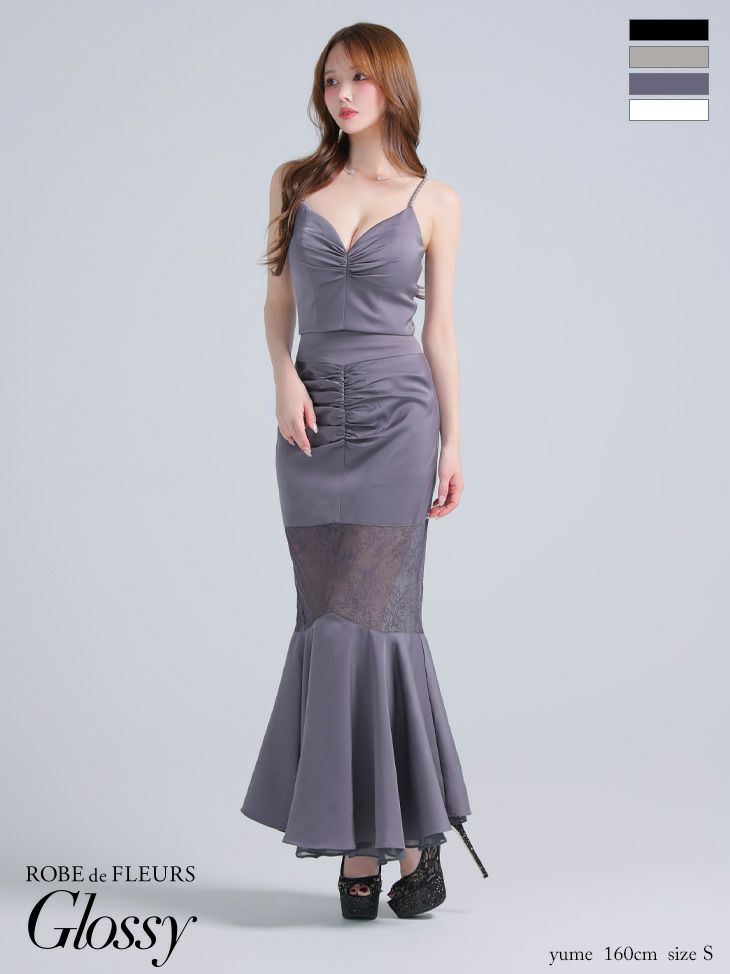 Glossy ローブドフルールグロッシー サテンレースマーメイドセットアップロングキャバドレス gl4110